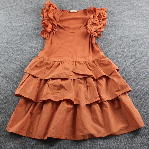 Ulla Johnson Dress Womens 14 Hanna Ruffle Mini Tiered Boho Summer Orange Chic - Picture 6 of 15